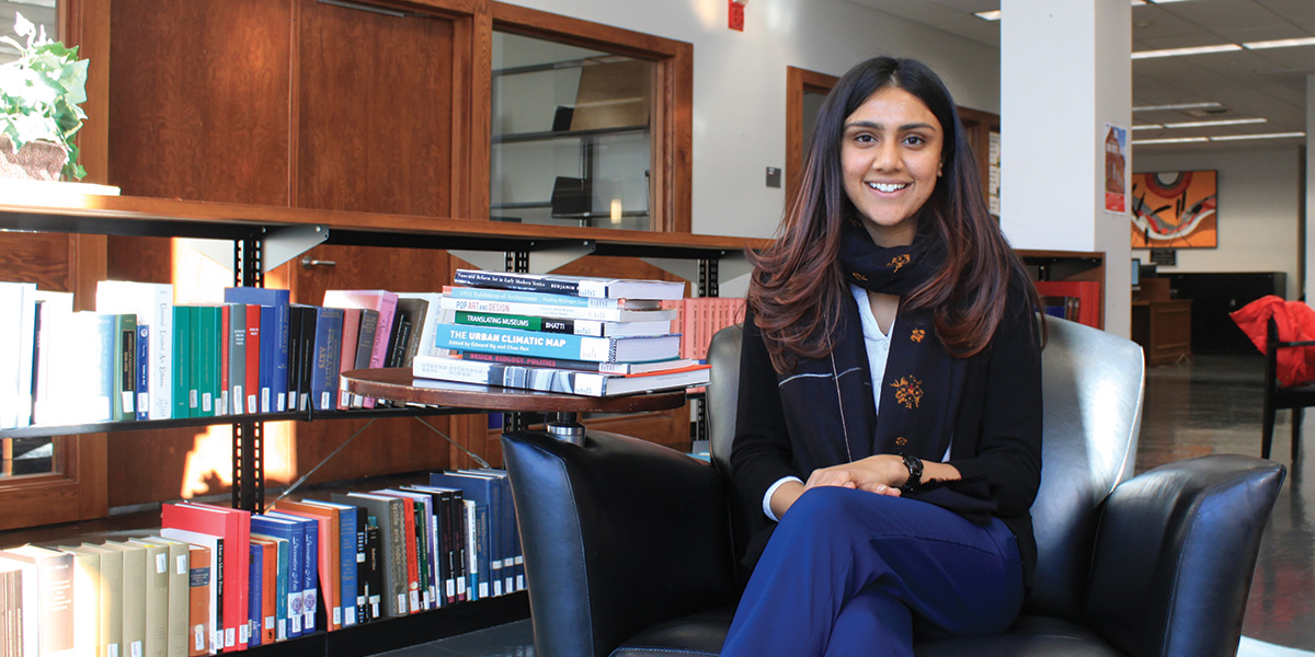 Janki Patel in the library